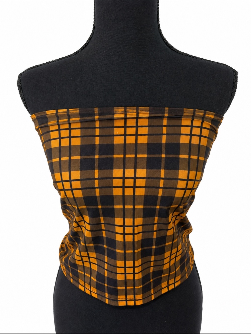 Capsule Mustard Black Plaid Mesh Tube Top S Y2K Grunge